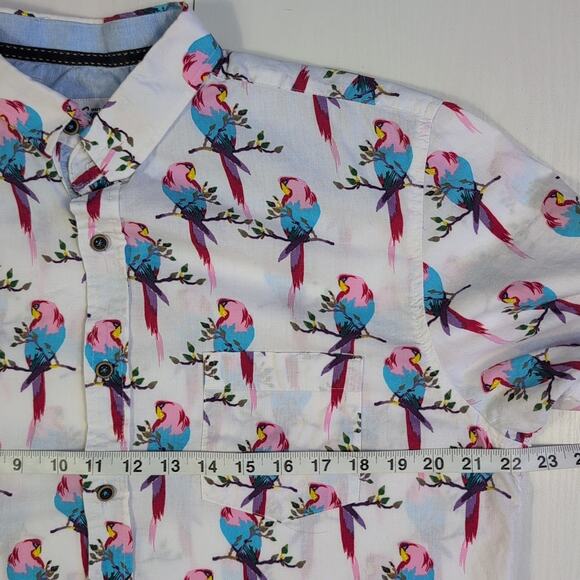 Craft+Flow Voyage Shirt Men’s L White Tropical Parrot Print Button Front Casual - Picture 6 of 12